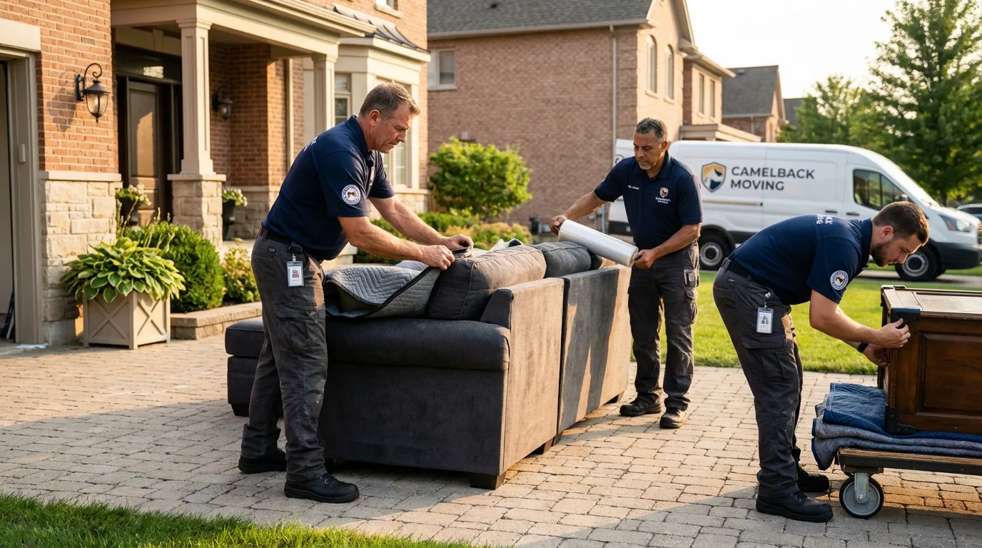 Large estate moving crew wrapping furniture in Bartlesville, OK